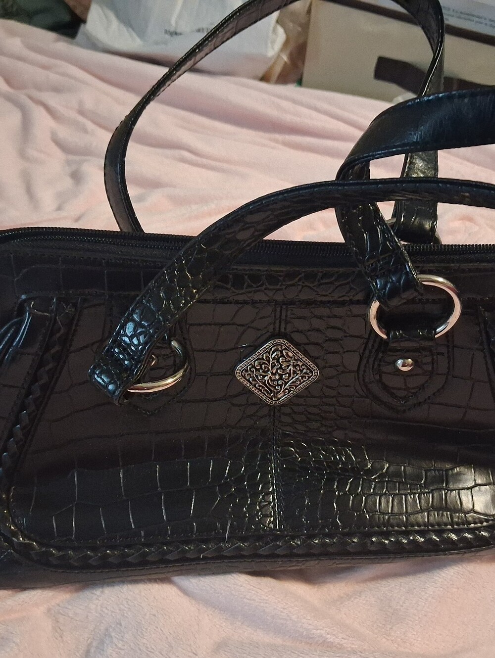 Coldwater- Creek Black Croc-Embossed Women's Handbag - Elegant Everyday Tote